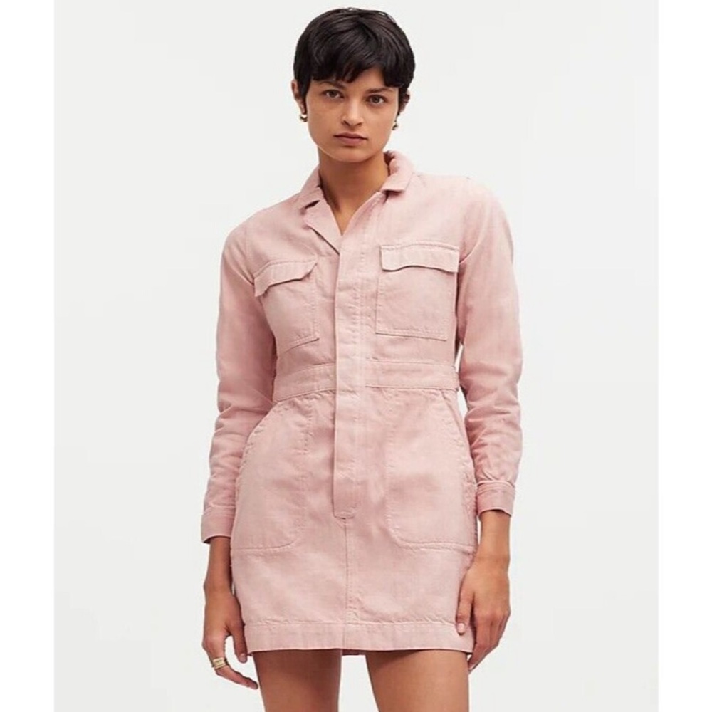 NWT Madewell x MN Dye Studio Denim Patch-Pocket Mini Dress Shaded Pink Coveralls